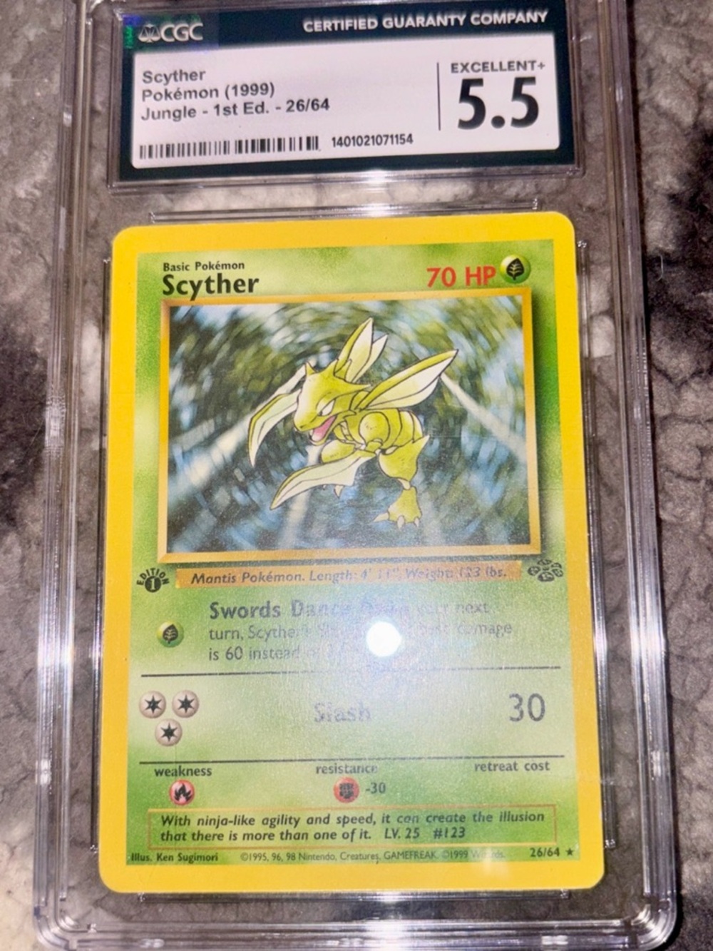 CGC 5.5 Scyther Non-Holo Jungle Unlimited 26/64 Pokemon 1999 Excellent+